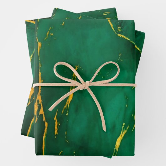 Elegant Smaragd Groen en Goud Marmer Inpakpapier Vel (In situ)