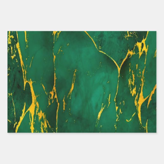 Elegant Smaragd Groen en Goud Marmer Inpakpapier Vel (Voorkant)