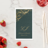 Elegant Smaragd Groen Goud Bloemen Damast Bruiloft Servet (Insitu)