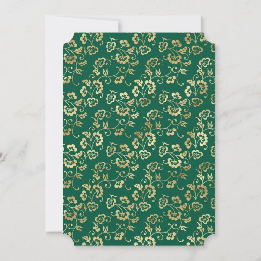 Elegant Smaragd Groen Goud Bloemen Jongen Doop Kaart (Achterkant)