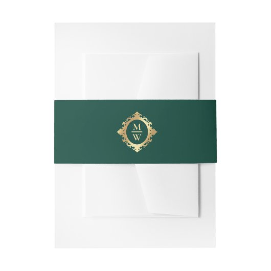 Elegant Smaragd Groen Goud Bruiloft Monogram Uitnodigingen Wikkel (Voorkant Voorbeeld)