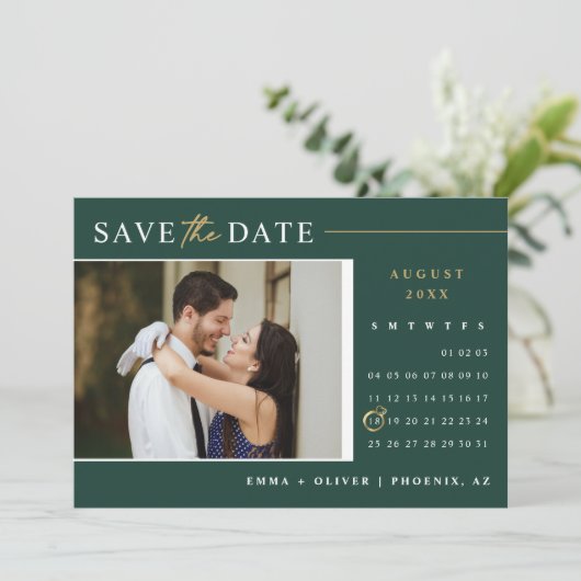 Elegant Smaragd Groen Goud Save the Date Calendar Kaart (Staand voorkant)