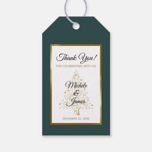 Elegant Smaragd Groen Goud Winter Bruiloft Cadeaulabel (Voorkant)