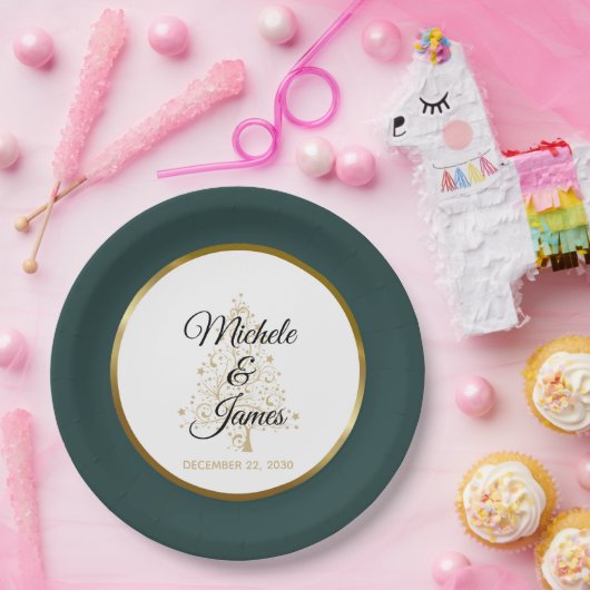 Elegant Smaragd Groen Goud Winter Vakantie Bruilof Papieren Bordje (Feest)