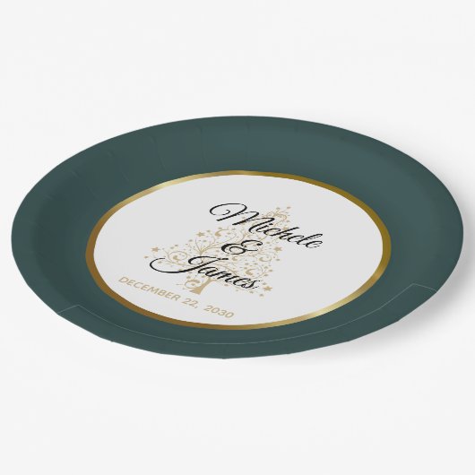 Elegant Smaragd Groen Goud Winter Vakantie Bruilof Papieren Bordje (Gekanteld)