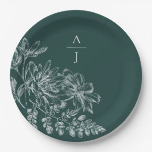 Elegant Smaragd Groen Monogram Bloemen Papieren Bordje