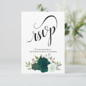 Elegant Smaragd Groen Rose Boeket Bruiloft RSVP Kaartje (Staand voorkant)