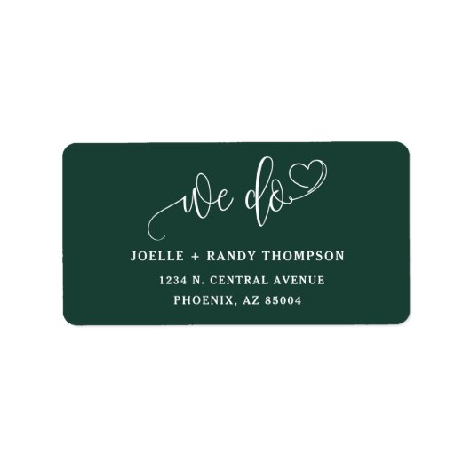 Elegant Smaragd Groen We Doen Bruiloft Retouradres Etiket (Voorkant)