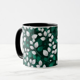 Elegant Smaragdblad Wit Bloemmotief Mok