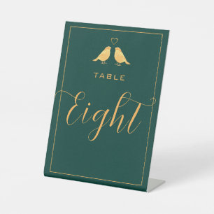 Elegant Smaragdgroen en Gouden Tafel Nummer Acht Reclamebord Met Voetstuk