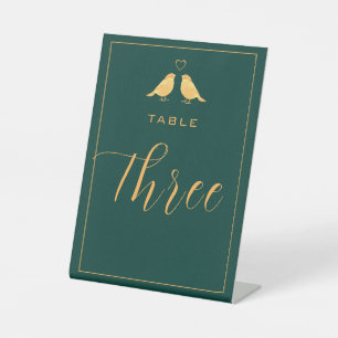 Elegant Smaragdgroen en Gouden Tafel Nummer Drie Reclamebord Met Voetstuk