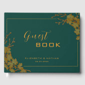 Elegant Smaragdgroen & Gouden Bloemen Gastboek Gastenboek (Voorkant)