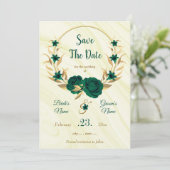 elegant smaragdgroen goudflormond save the date (Staand voorkant)