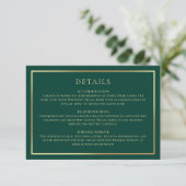 Elegant Smaragdgroen Horizontaal Klassiek Goud Informatiekaartje (Staand voorkant)