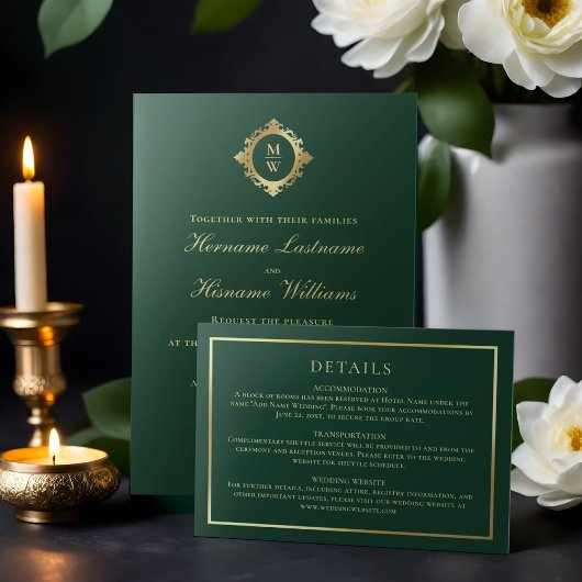 Elegant Smaragdgroen Horizontaal Klassiek Goud Informatiekaartje