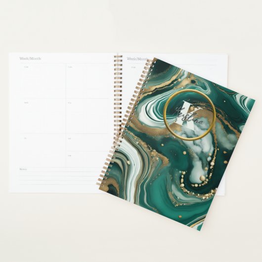 Elegant smaragdgroen marmer met goudkleurige vlekk planner (Display)