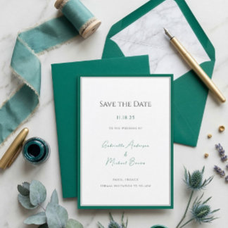 Elegant Smaragdgroen Minimalistisch Trouwen Bewaar Save The Date