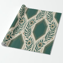 Elegant Smaragdgroene Pauwveer Art Deco Inpakpapie