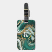 Elegant smaragdmarmer met gouden Initiaal en naam Bagagelabel (Voorkant verticaal)