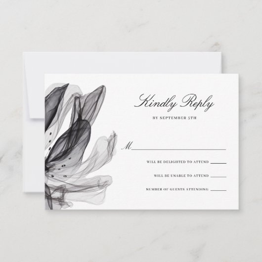 Elegant Smoky Flowers Black Wedding RSVP-kaart RSVP Kaartje (Voorkant)