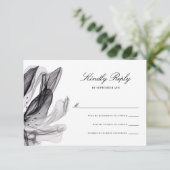 Elegant Smoky Flowers Black Wedding RSVP-kaart RSVP Kaartje (Staand voorkant)