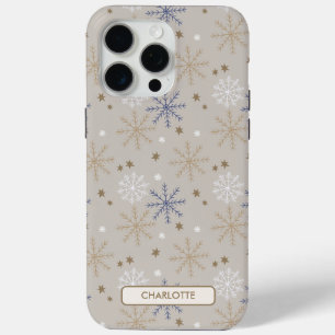 Elegant sneeuwvlok patroon beige gepersonaliseerd iPhone 15 pro max hoesje