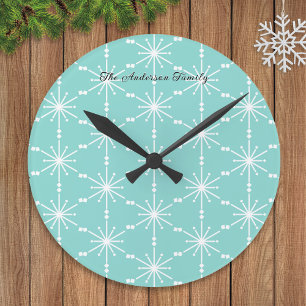 Elegant Sneeuwvlok Patroon Persoonlijk Modern Ronde Klok