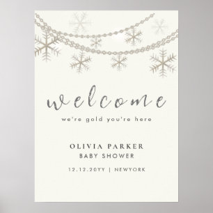 Elegant Sneeuwvlokken Winter Baby shower Welkom Poster