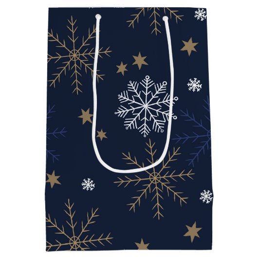 Elegant sneeuwvlokpatroon donkerblauw medium cadeauzakje (Achterkant)