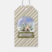 Elegant sneeuwWereldbol met kaarsen en pijnlijk ho Cadeaulabel (Voorkant)