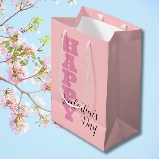 Elegant Snoep Roze en Zwart Happy Valentines Day Medium Cadeauzakje