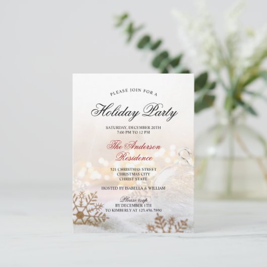 Elegant Snow Baubles - Uitnodiging voor kerstfeest (Staand voorkant)