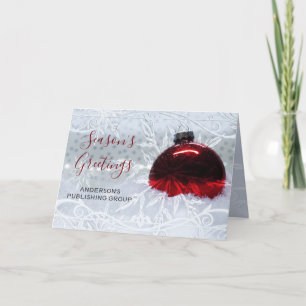 Elegant Snow Scene Red Ornament Company Holiday Feestdagen Kaart