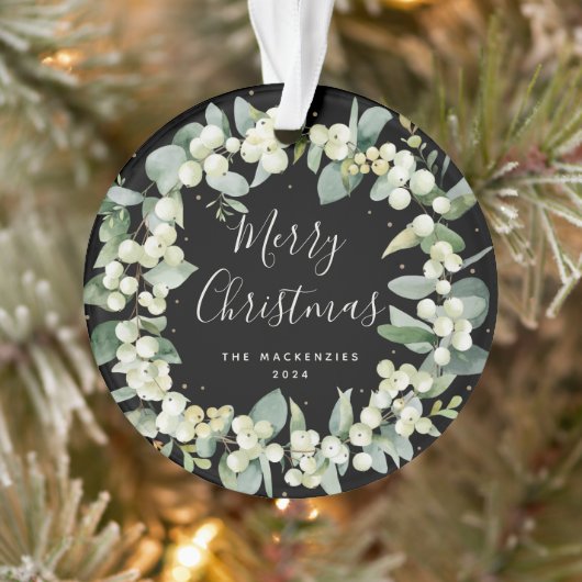 Elegant Snowberry Merry kerstfamilie Foto Ornament (Boom)