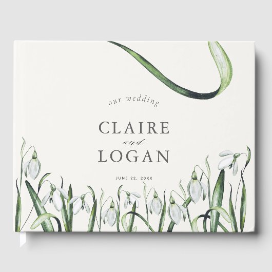 Elegant Snowdrops Waterverf Wedding Gastenboek (Voorkant)