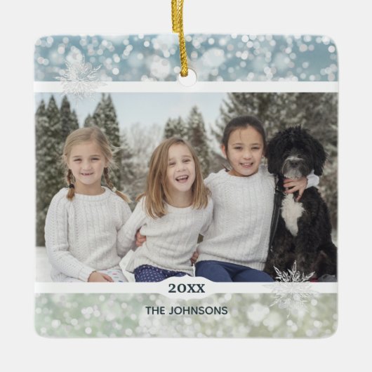 Elegant Snowflake Crystal Bokeh Keramisch Ornament (Voorkant)