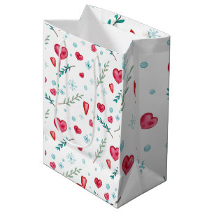 Elegant Snowflake en Red Heart Kerstmis Medium Cadeauzakje