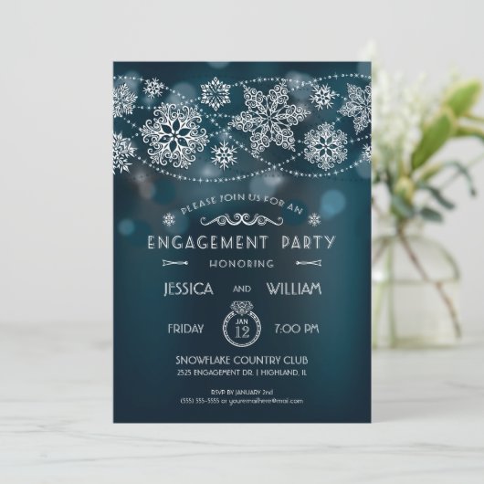 Elegant Snowflake Engagement Party Kaart (Staand voorkant)
