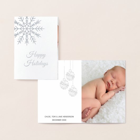 Elegant Snowflake Photo Holiday Card Silver Foil Folie Kaarten (Display)