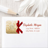 Elegant Snowflake, Red Bow Gold Glitter Holiday Etiket (Insitu)
