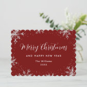 Elegant Snowflake Red Silver Botanical Feestdagenkaart (Staand voorkant)