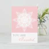 Elegant snowflake roze, witte winterbruiloft kaart (Staand voorkant)