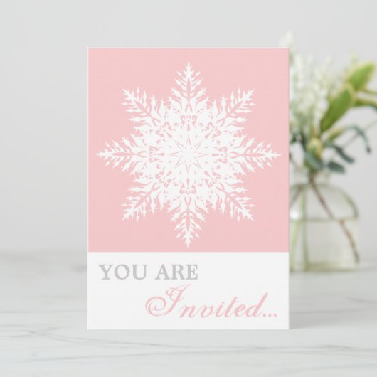 Elegant snowflake roze, witte winterbruiloft kaart (Staand voorkant)