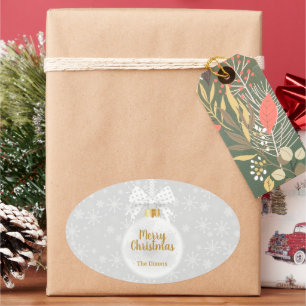 Elegant Snowflake White Ornament Kerstmis Ovale Sticker