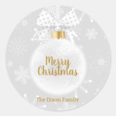 Elegant Snowflake White Ornament Kerstmis Ronde Sticker (Voorkant)