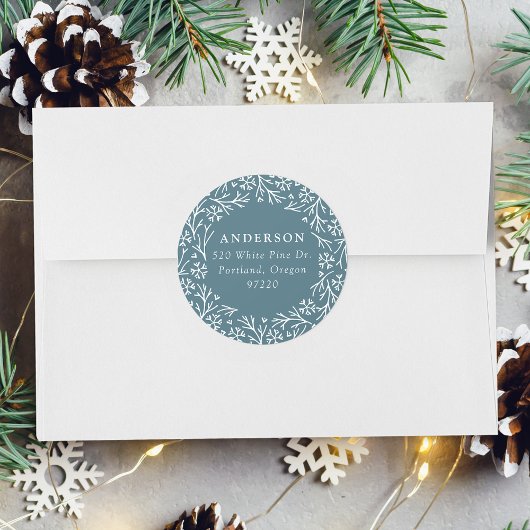 Elegant Snowflake WreatBlue Return Address Label