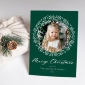 Elegant Snowflake Wreate Green Photo Feestdagenkaart