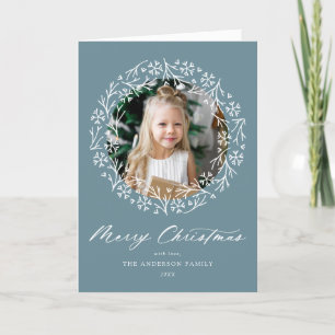 Elegant Snowflake Wreath Frost Blue 2 Foto Feestdagen Kaart