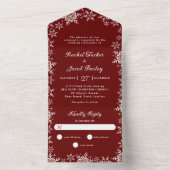 Elegant Snowflakes Border Red Kerstbruiloft All In One Uitnodiging (Binnen)