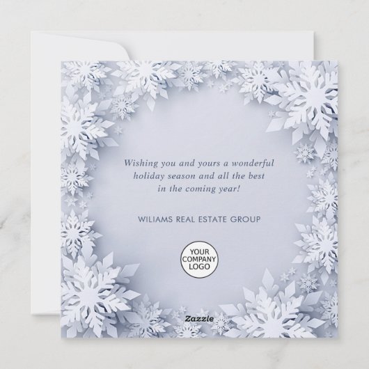 Elegant Snowflakes Corporate Kerstgroet Feestdagenkaart (Achterkant)